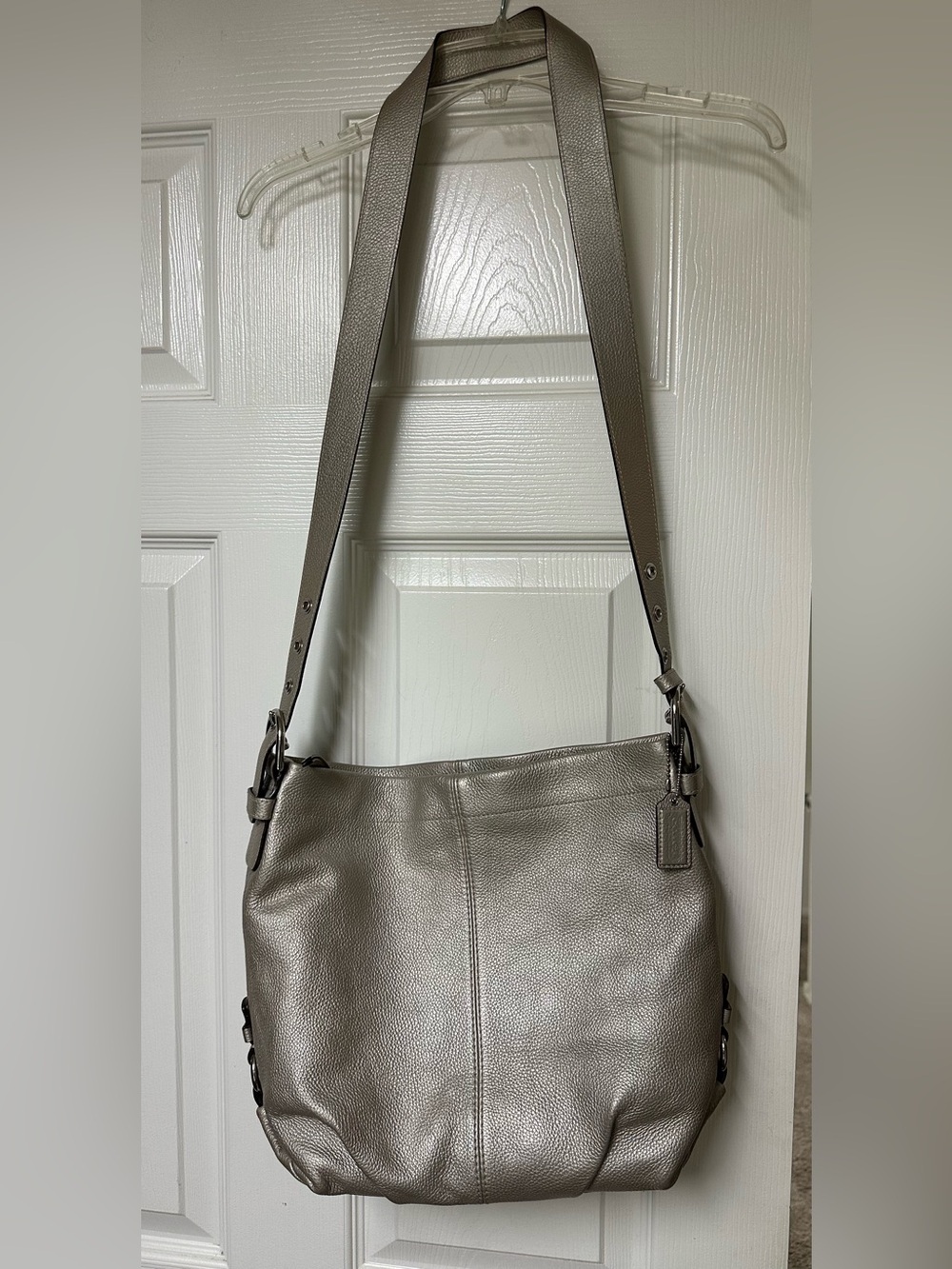 COACH F15064 Silver Metallic Leather Soho Shoulder Bag Silver Hardware